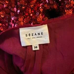 Red Sequin Wrap Top by Sezane